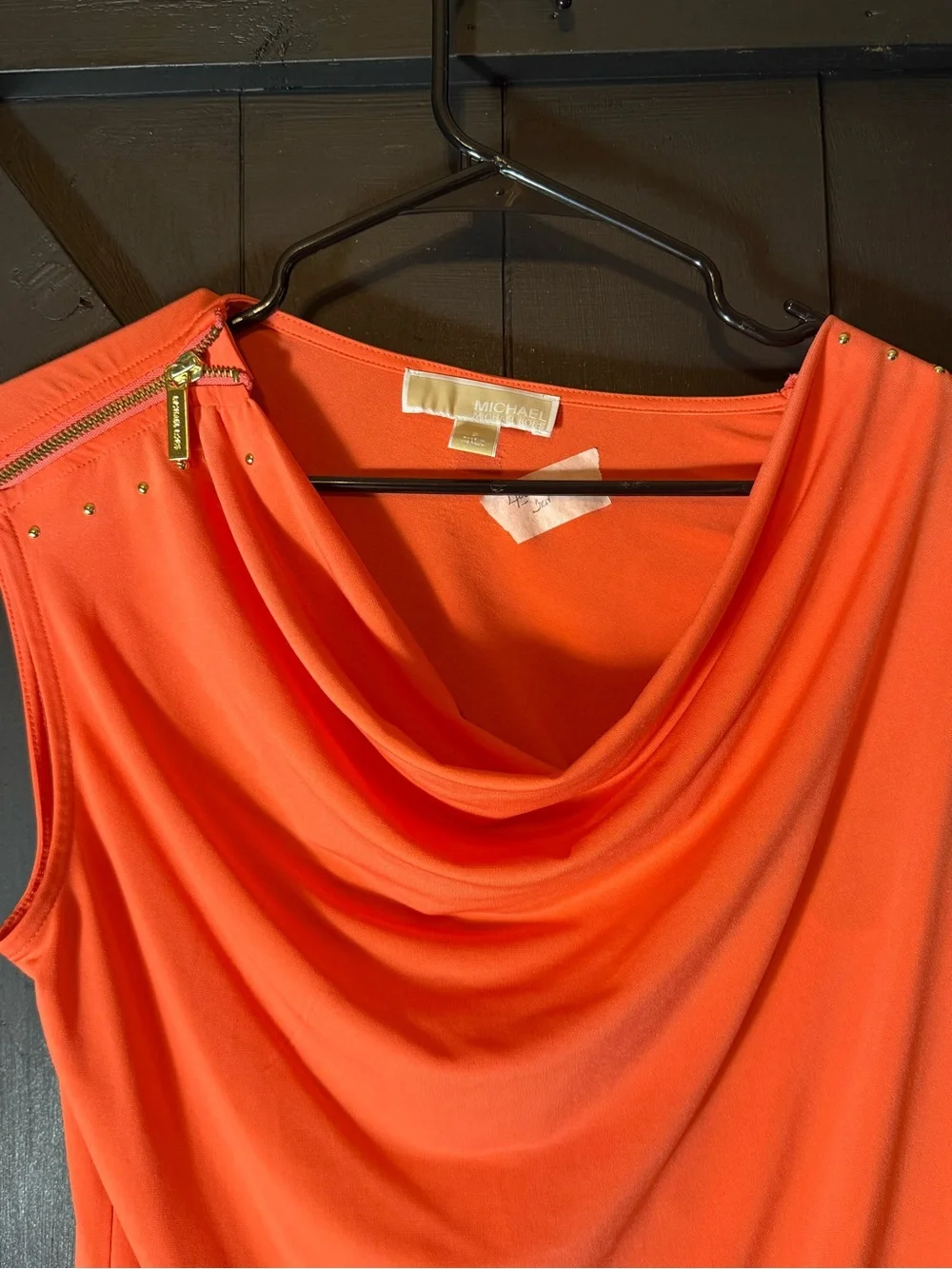 Michael Kors Coral-Orange Draped Cowl Neck Sleeveless Top